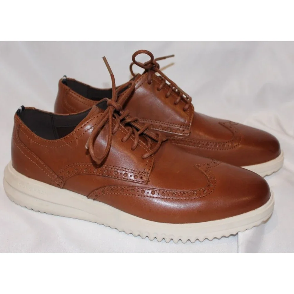 NEW COLE HAAN Men's Wingtip Leather Oxfords British Tan SZ 9.5 NWOB‎